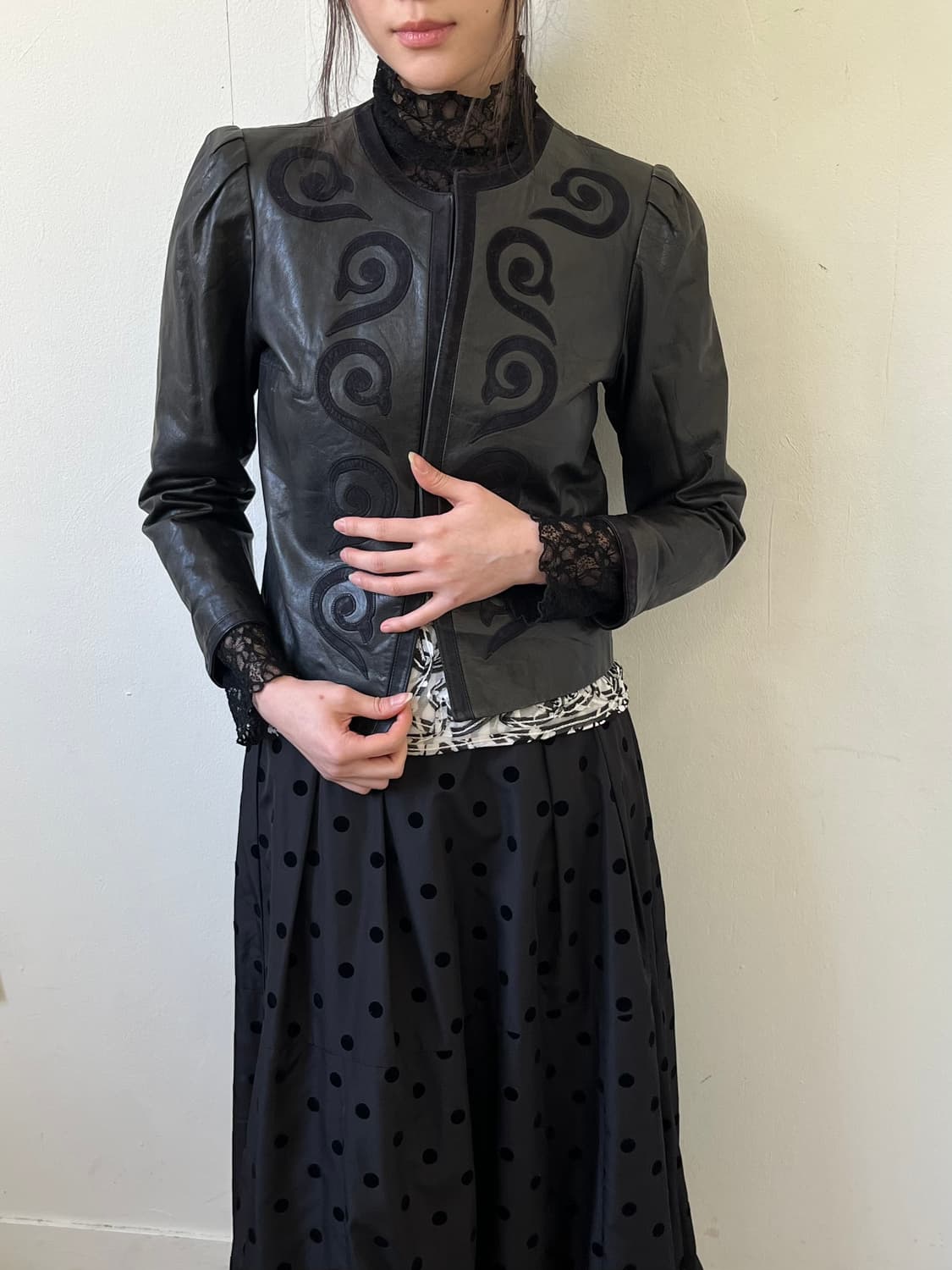 90’s PARIENNE 아라베스크 레더자켓 상품이미지4