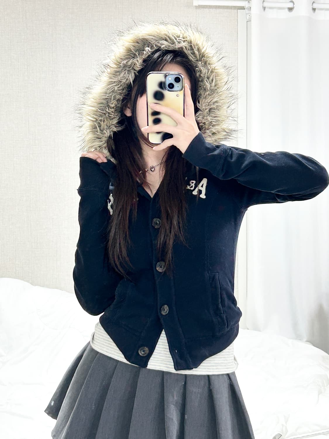 아베크롬비 다크네이비 울프죠 버튼 후드집업 상품이미지1