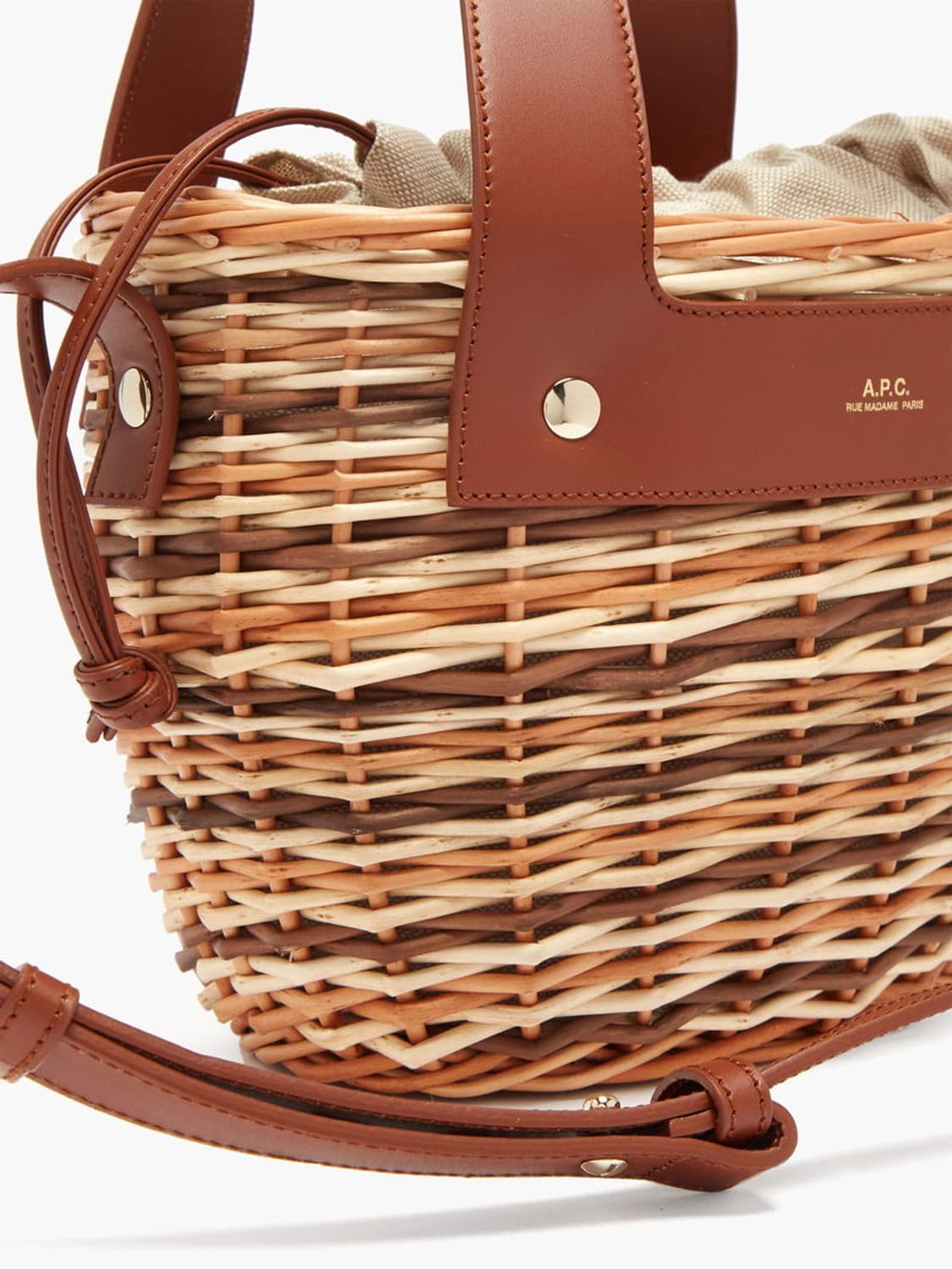 (정품) A.P.C. 아페쎄 라탄 가죽 버킷백 브라운 상품이미지2