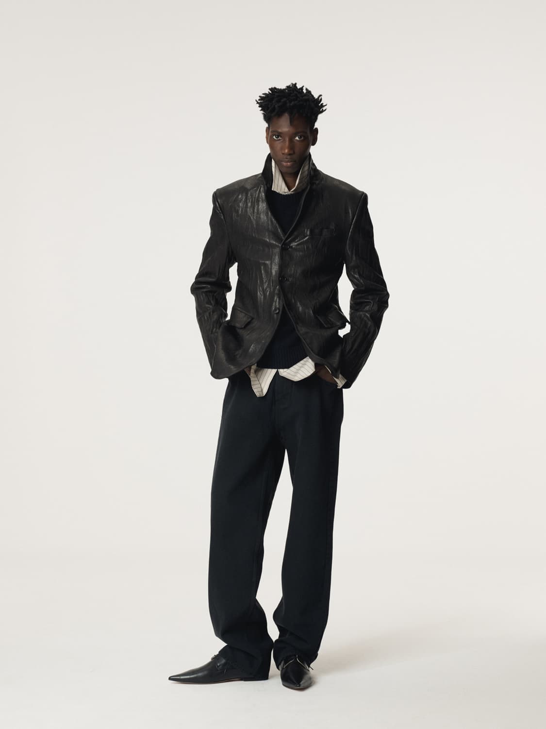 [L] 렉토 크링클 레더 가죽 싱글 블레이저 자켓 상품이미지10