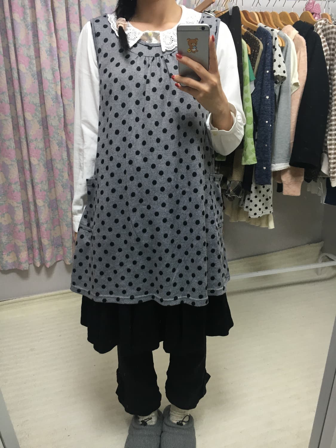 그레이 도트 민소매 원피스 상품이미지2