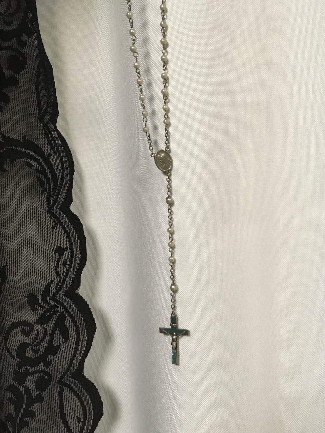 진주 청록 로자리오 십자가 네크리스 상품이미지6