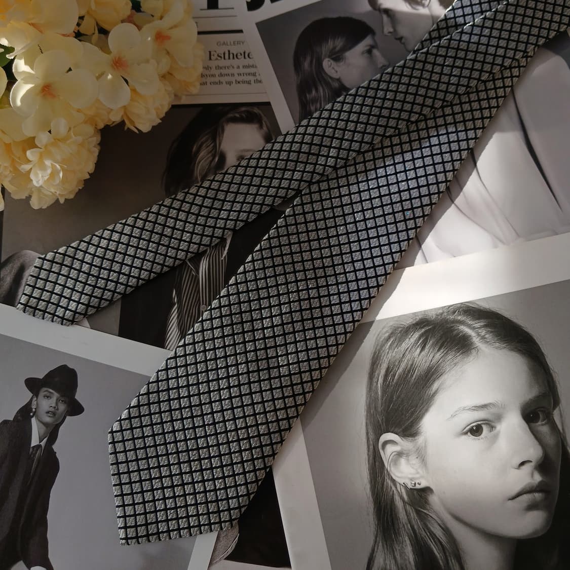메트로시티 실크 블랙 기하 패턴 넥타이 8.4cm A+등급 A19654 상품이미지5