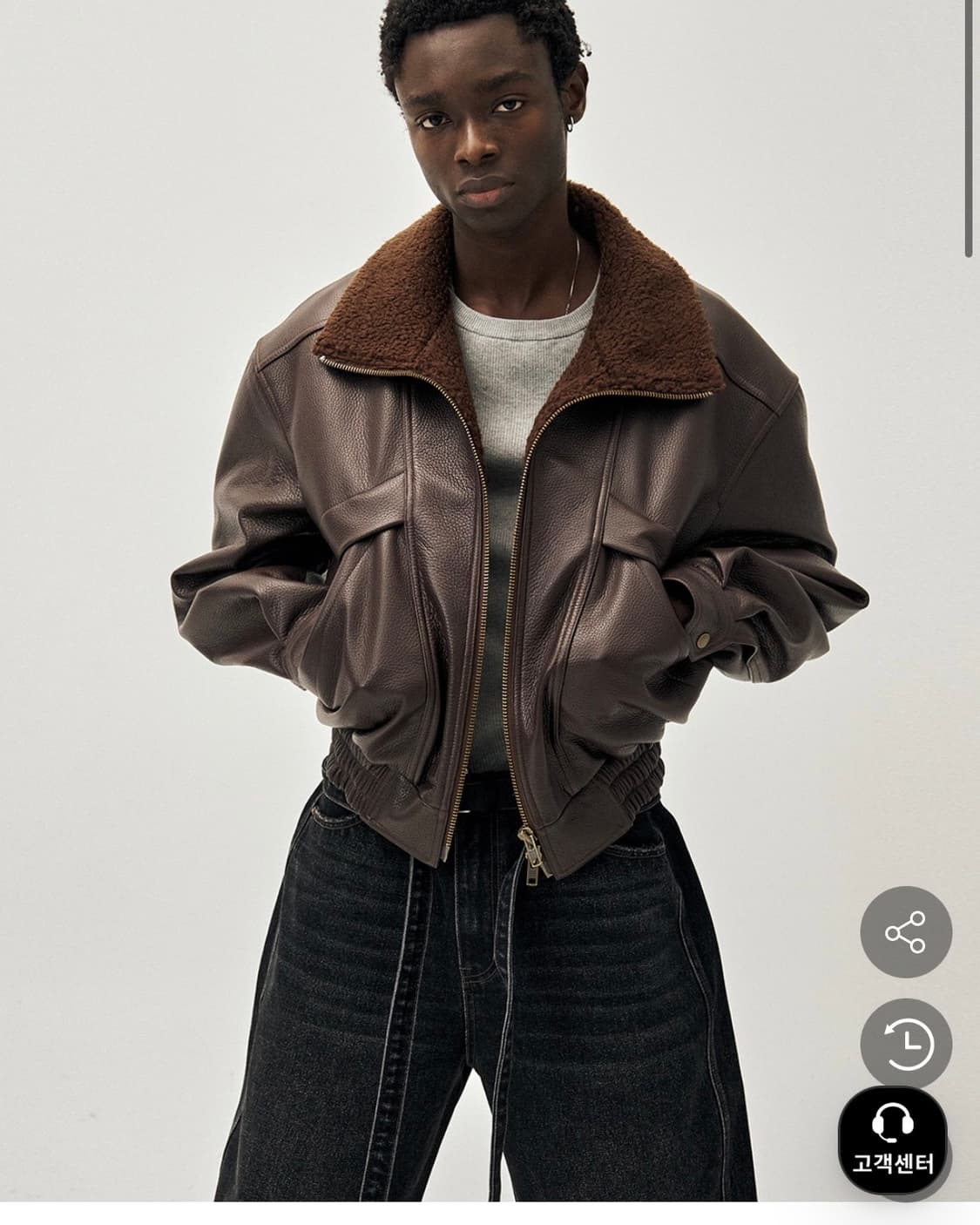 노이어 고트 스킨 하이넥 집업 무스탕 자켓 브라운 50 상품이미지1
