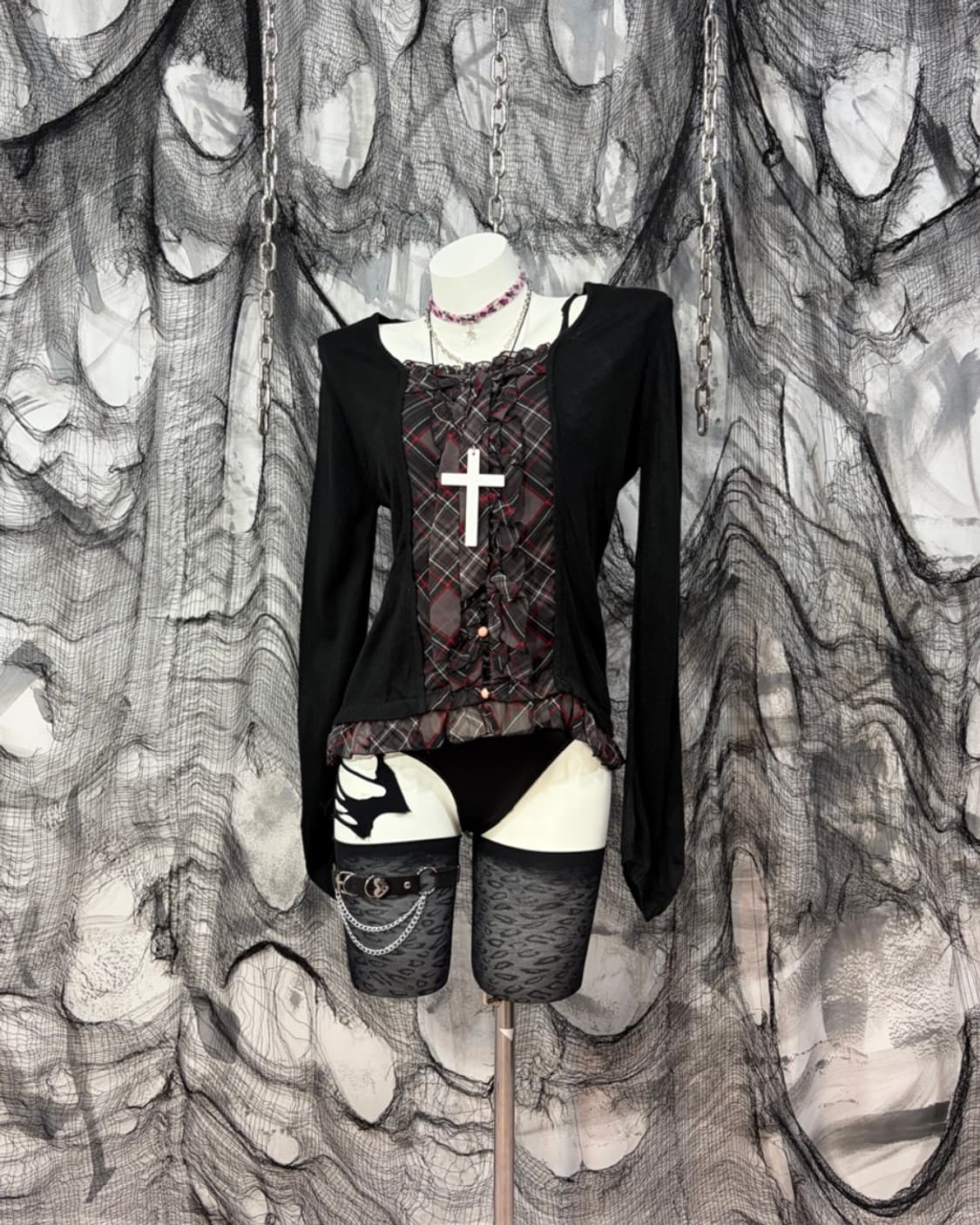Y2k kitsch Gyaru lace frill knit long sl 상품이미지1