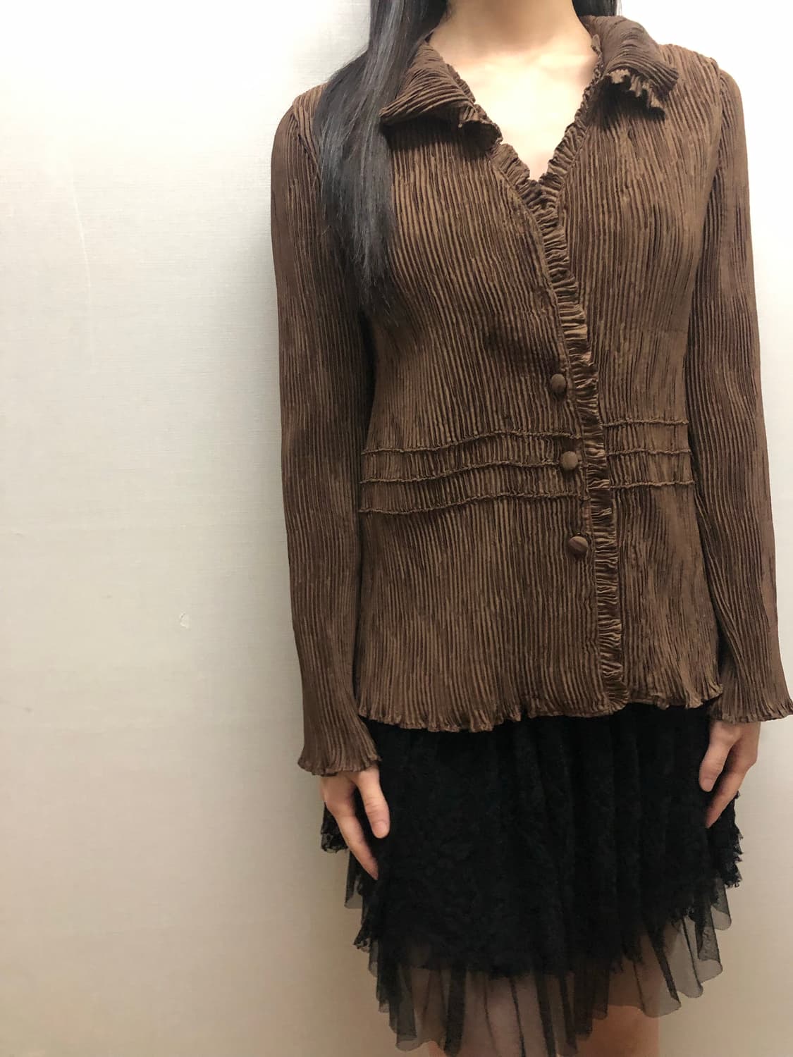 빈티지 브라운 프릴 블라우스 상품이미지5