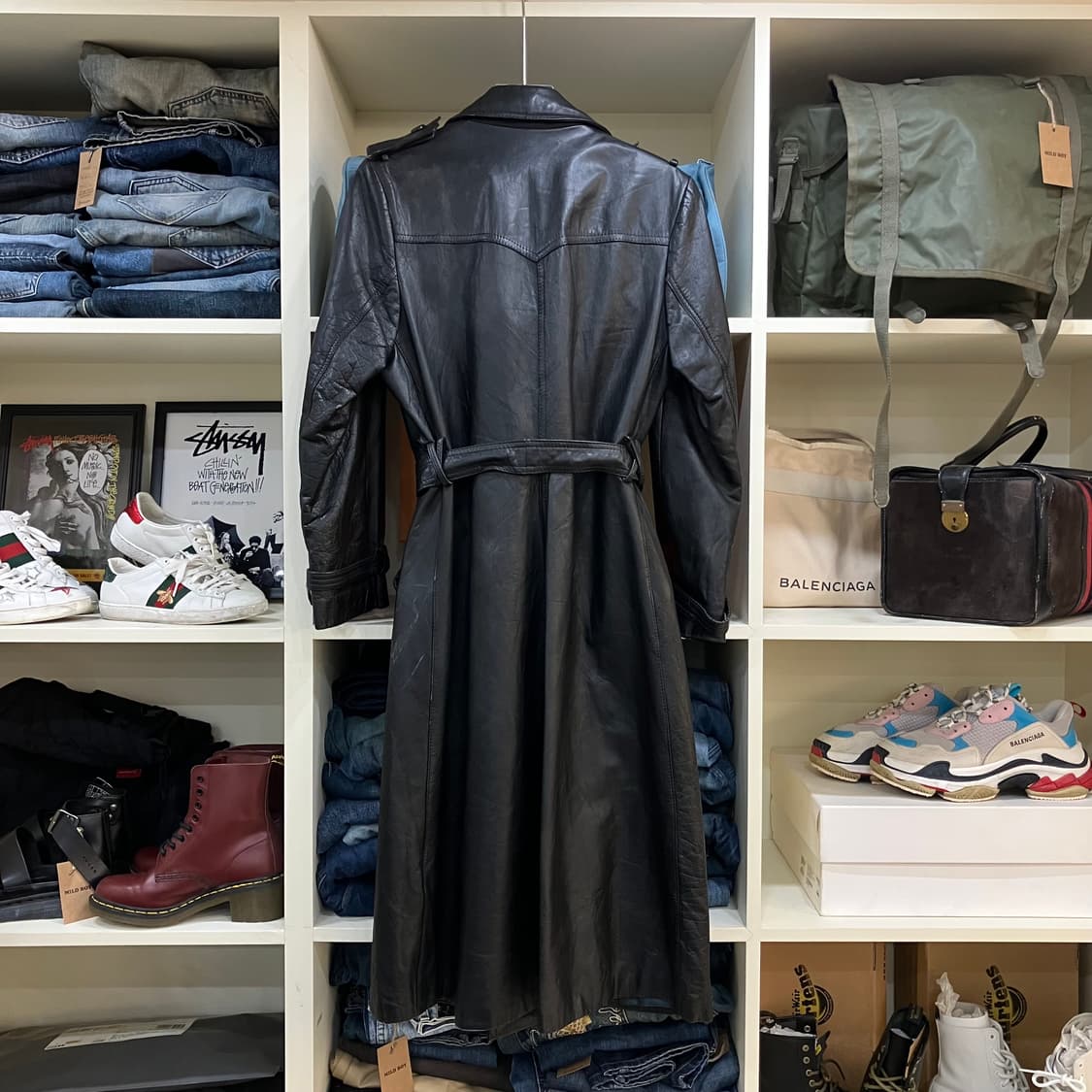 VTG 빈티지 블랙 레더 트렌치 코트 L 상품이미지2