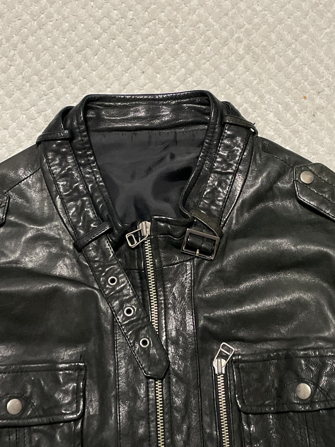 웨스컨 무드 램스킨 양가죽 절개 포켓 레더 자켓 상품이미지5