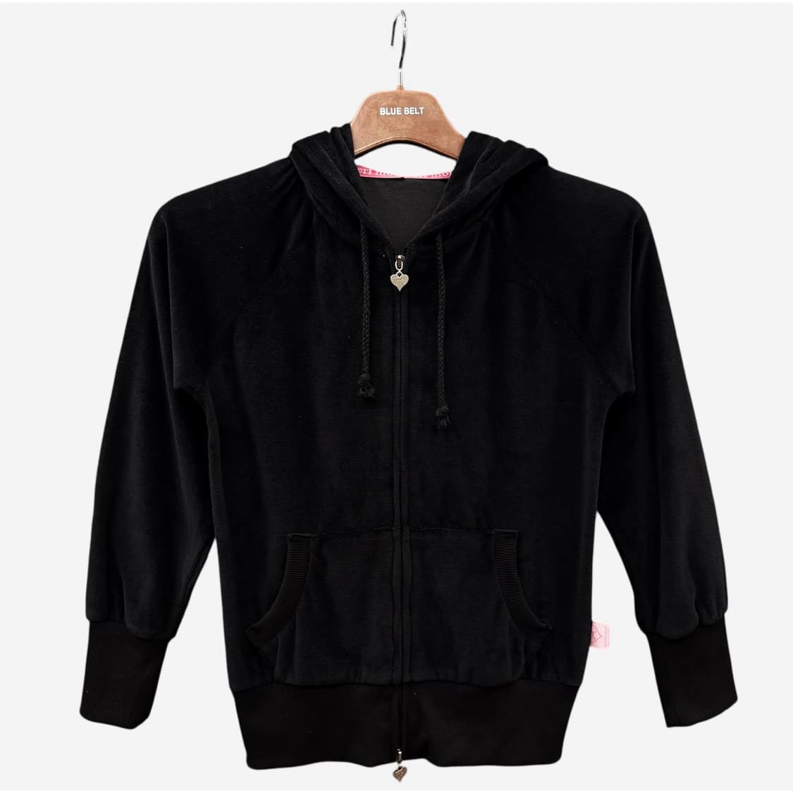 JPN VINTAGE 벨벳 크롭 후드집업 2-WAY지퍼 롱시보리 빅후드 상품이미지1