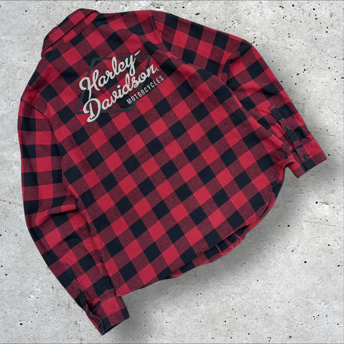 [M] 할리데이비슨 자수 레드 블랙 체크 셔츠 C186 상품이미지1