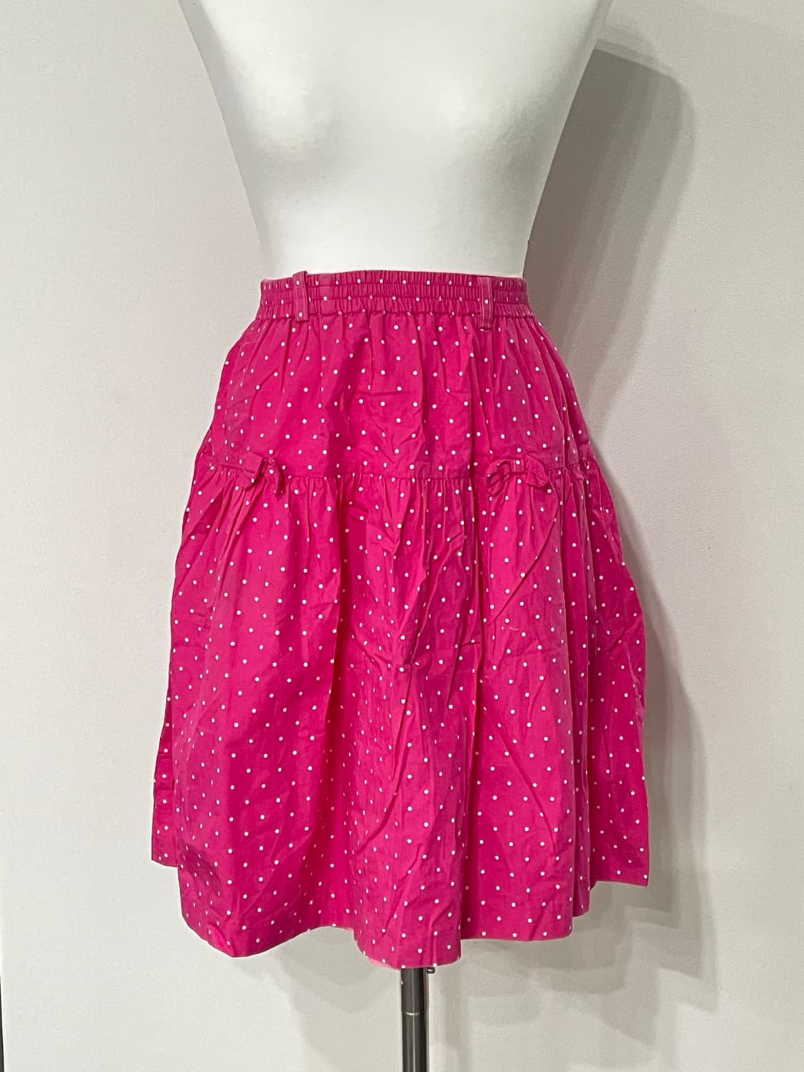 일빈 핫핑크 도트 리본 미디스커트 키치 갸루 치마 상품이미지1