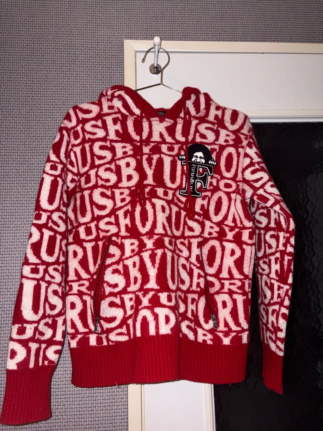 FUBU 후부 모노그램 니트 후드 레드 상품이미지1