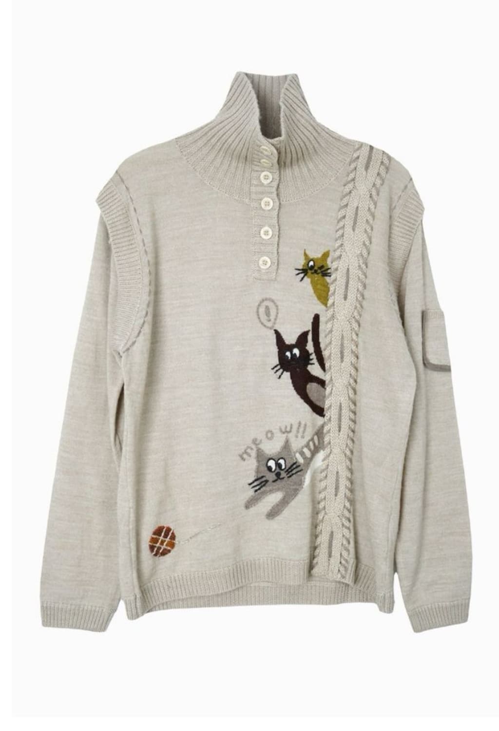 Japanese vintage 베이지 고양이 버튼 니트 상품이미지1