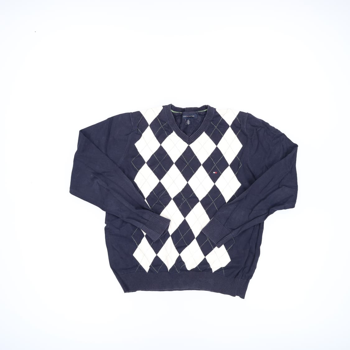 [L] 타미힐피거 아가일 브이넥 코튼 니트 0108J 상품이미지2