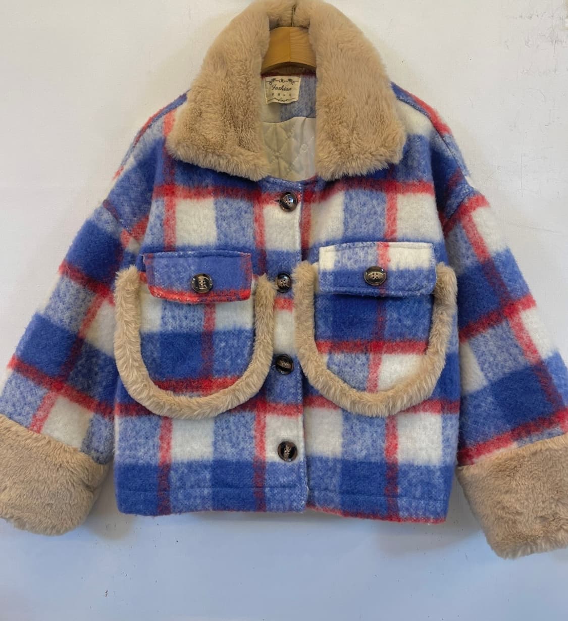 수입 퍼배색 숏코트숏자켓 체크코트 체크자켓:) 상품이미지1