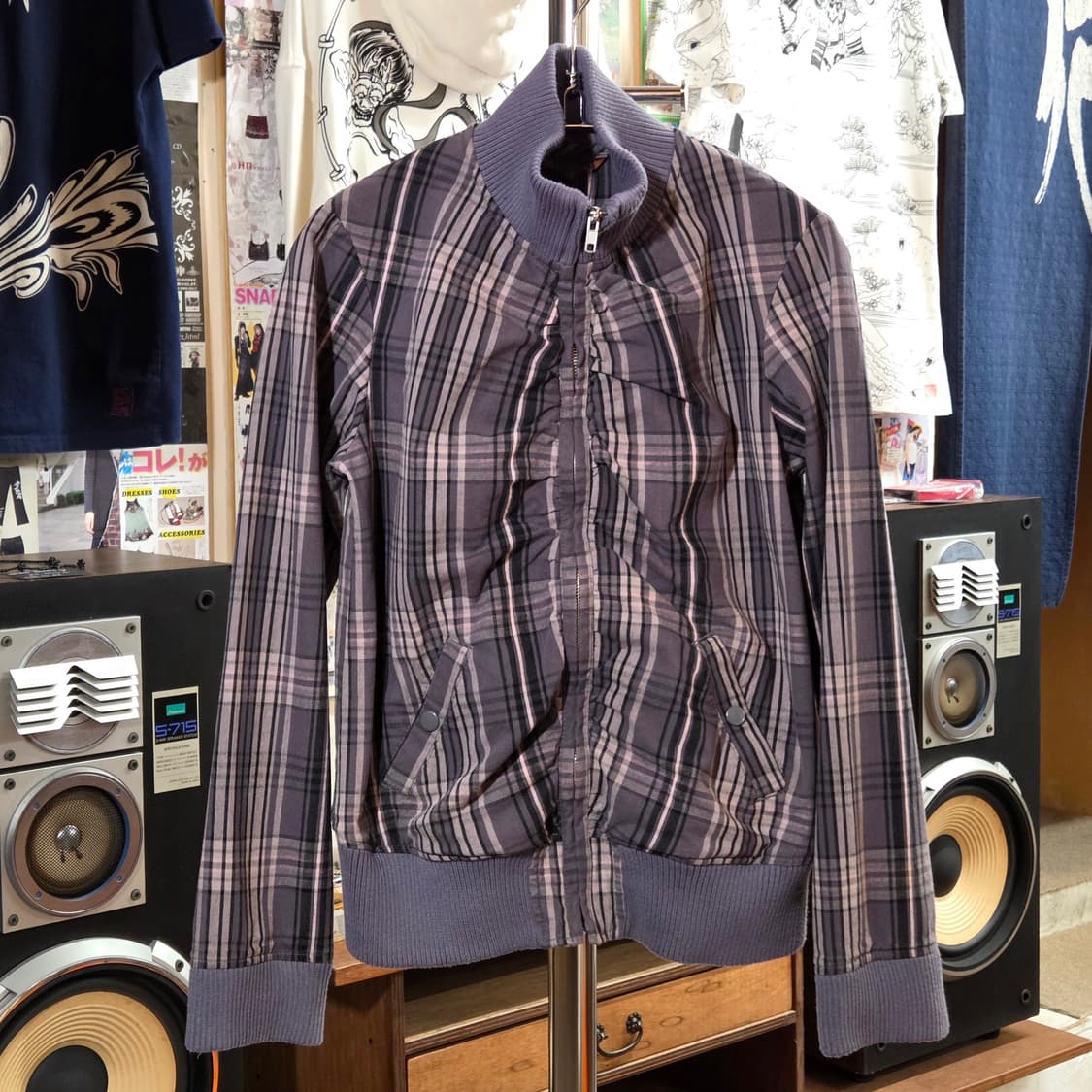 JPN 챠콜 셔링 체크 코튼집업 상품이미지1