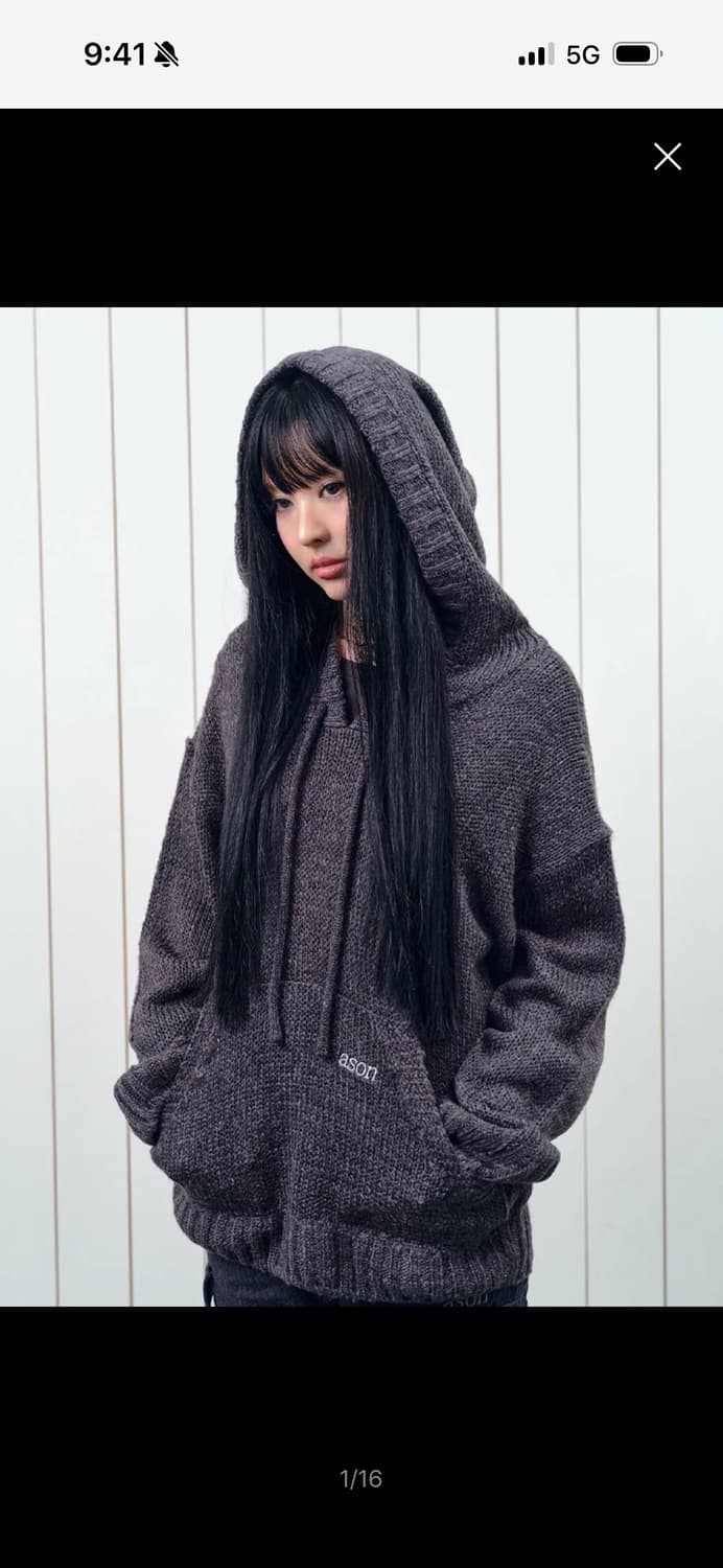 애즈온 POPO HOOD KNIT / CHARCOAL 상품이미지1