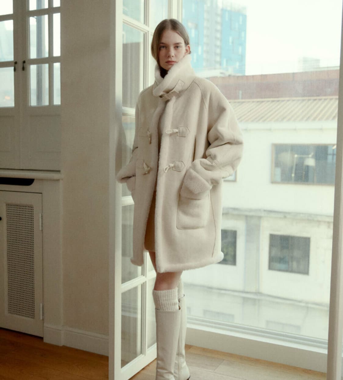 뮤제 100%램스울 리버시블 무스탕 아이보리 상품이미지3