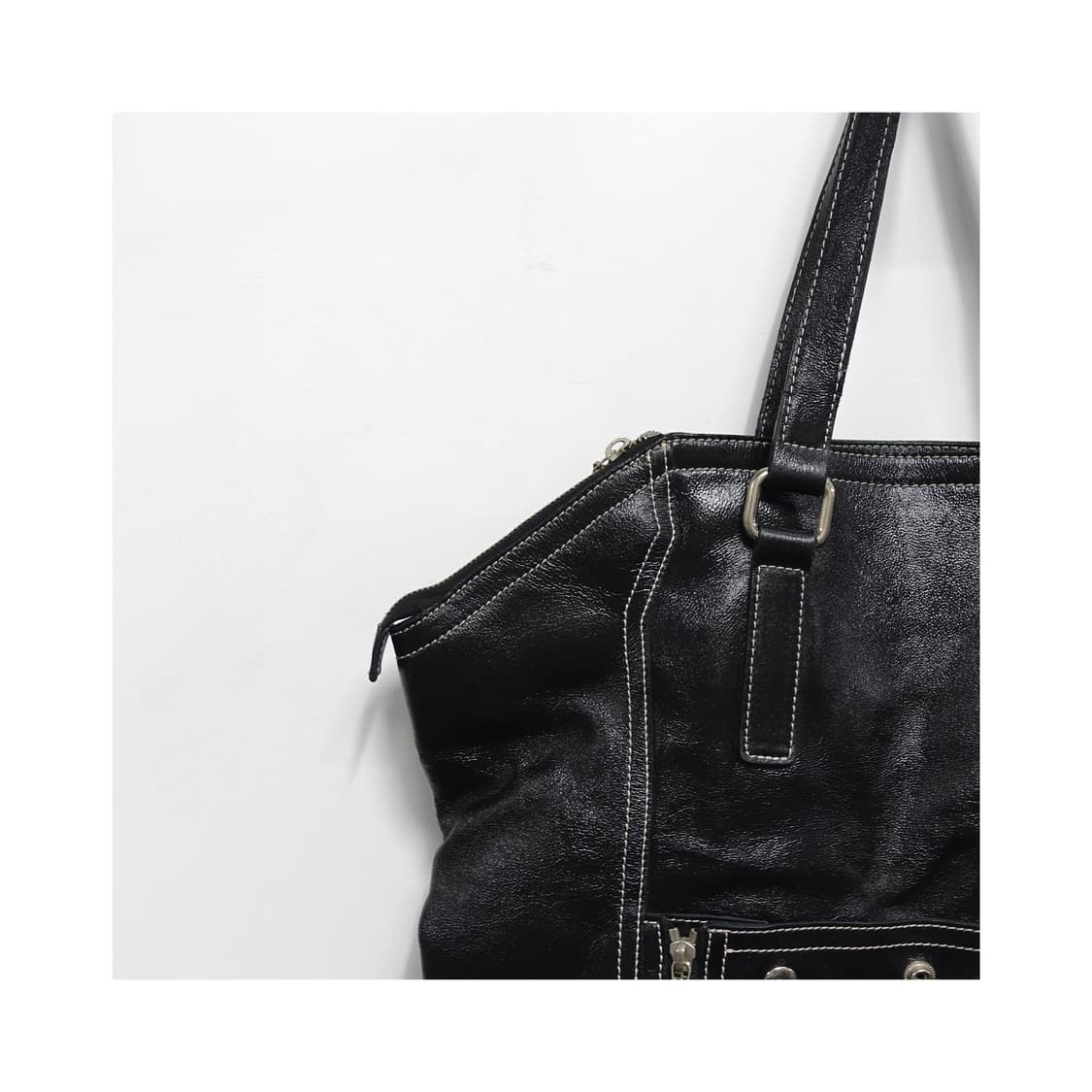 빈티지 코티드 카우레더 빅토트백 코팅 소가죽 토트백 상품이미지8