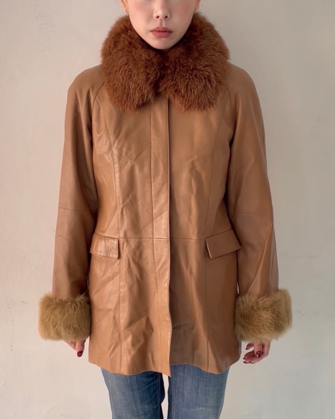 Vintage 트리밍 퍼 가죽 자켓(카라 탈부착 가능) 상품이미지1