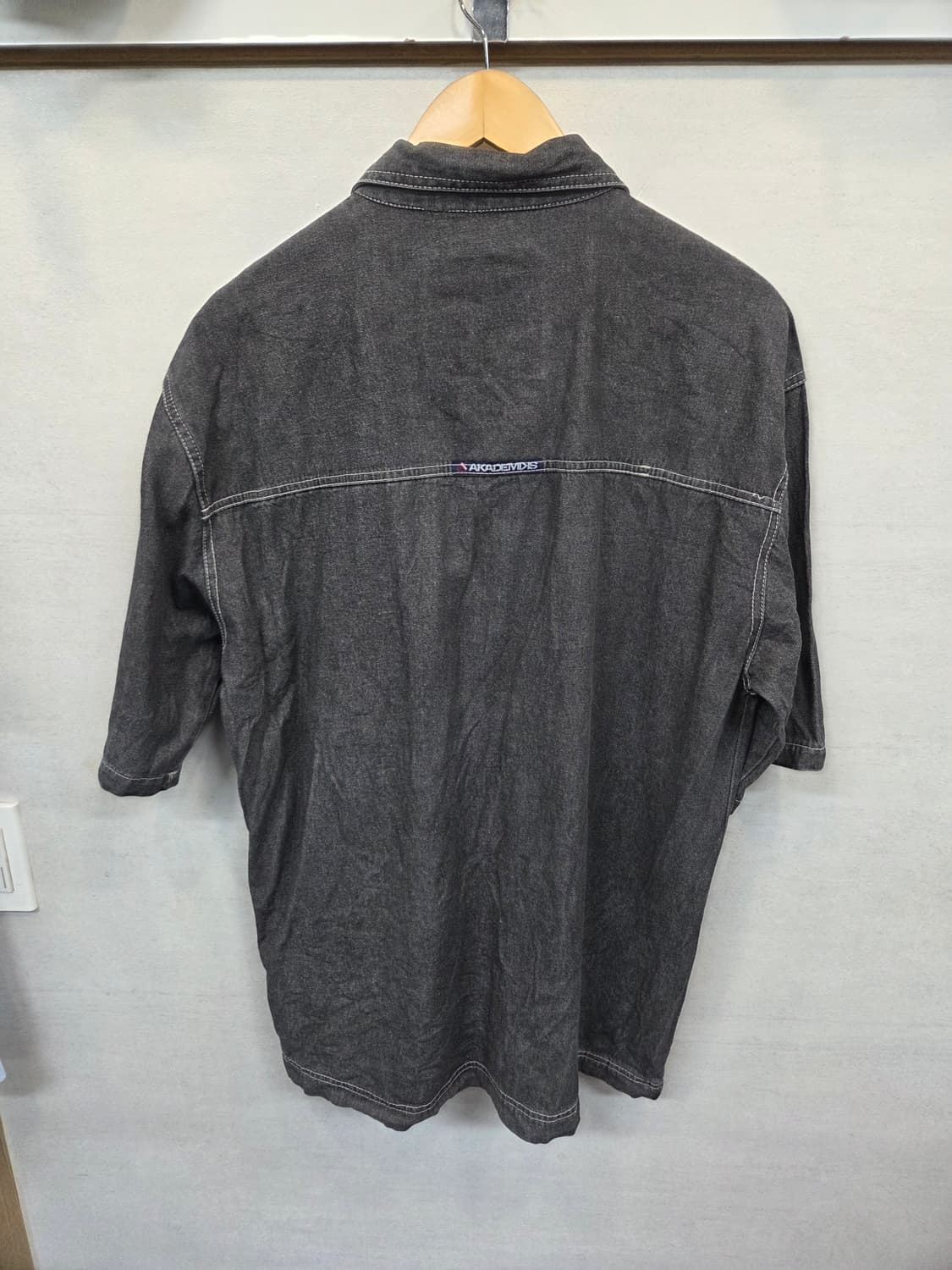 아카데믹스 00s 빈티지 자수로고 그레이 데님셔츠 반팔 xl 상품이미지2