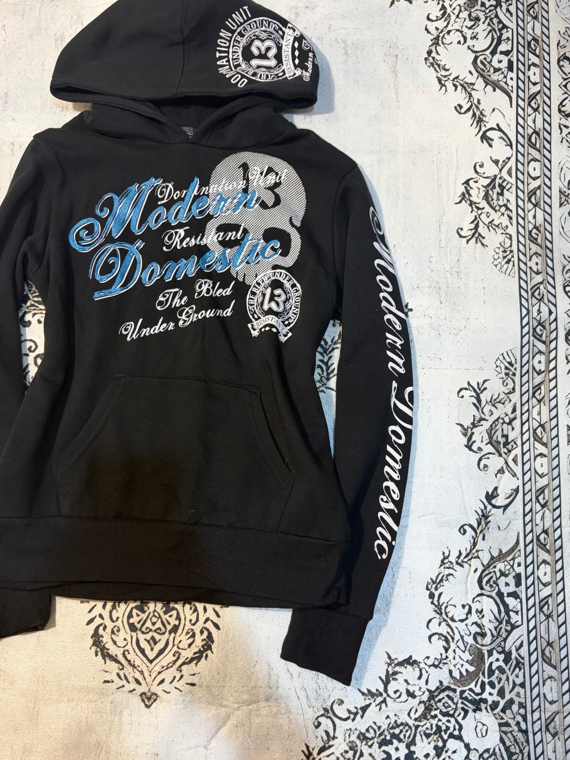 00's skull lettering Glitter hoodie 상품이미지7