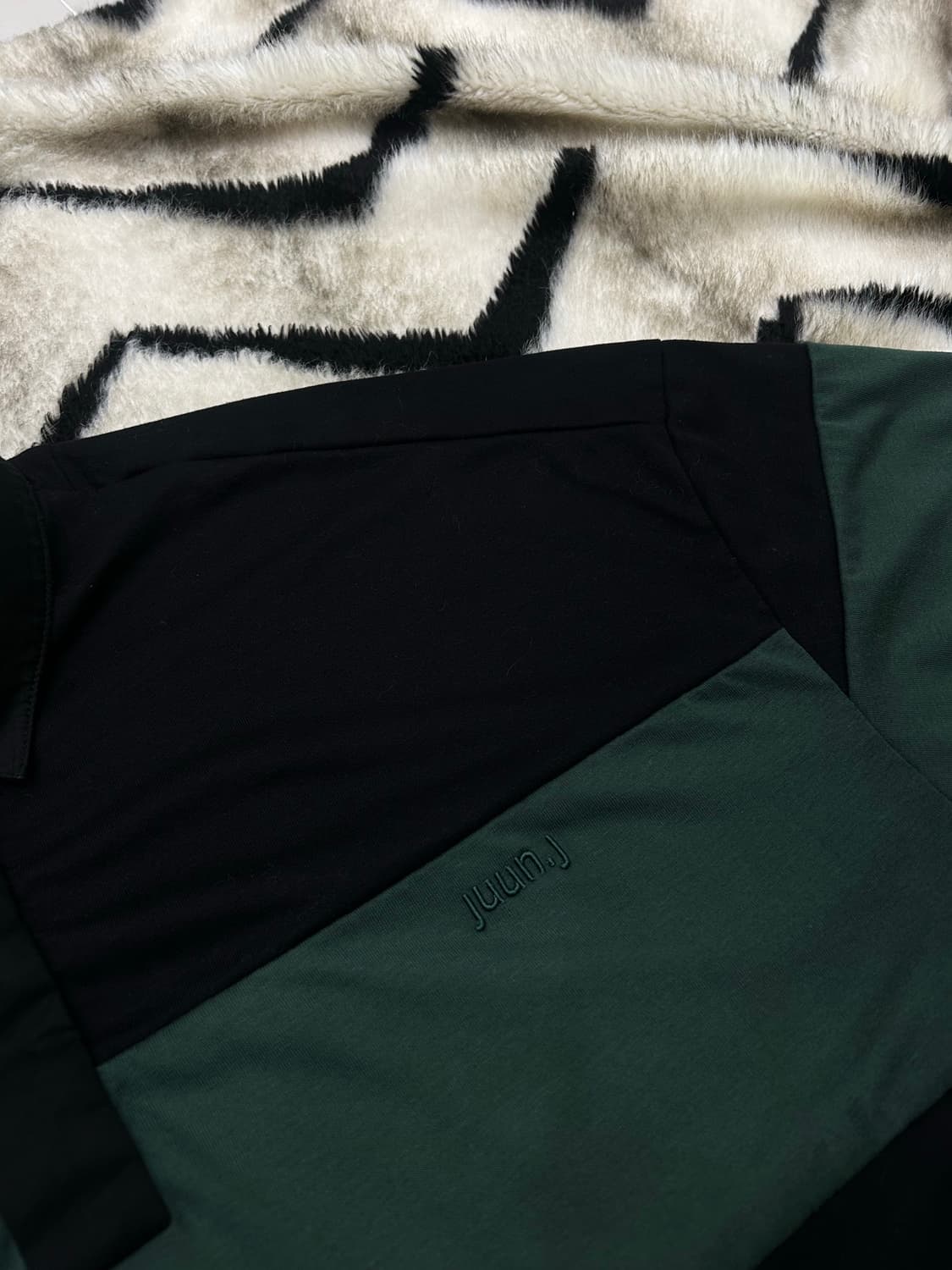 [실측XL]준지 오버핏 스트라이프 폴로 긴팔/그린블랙/오염 상품이미지1