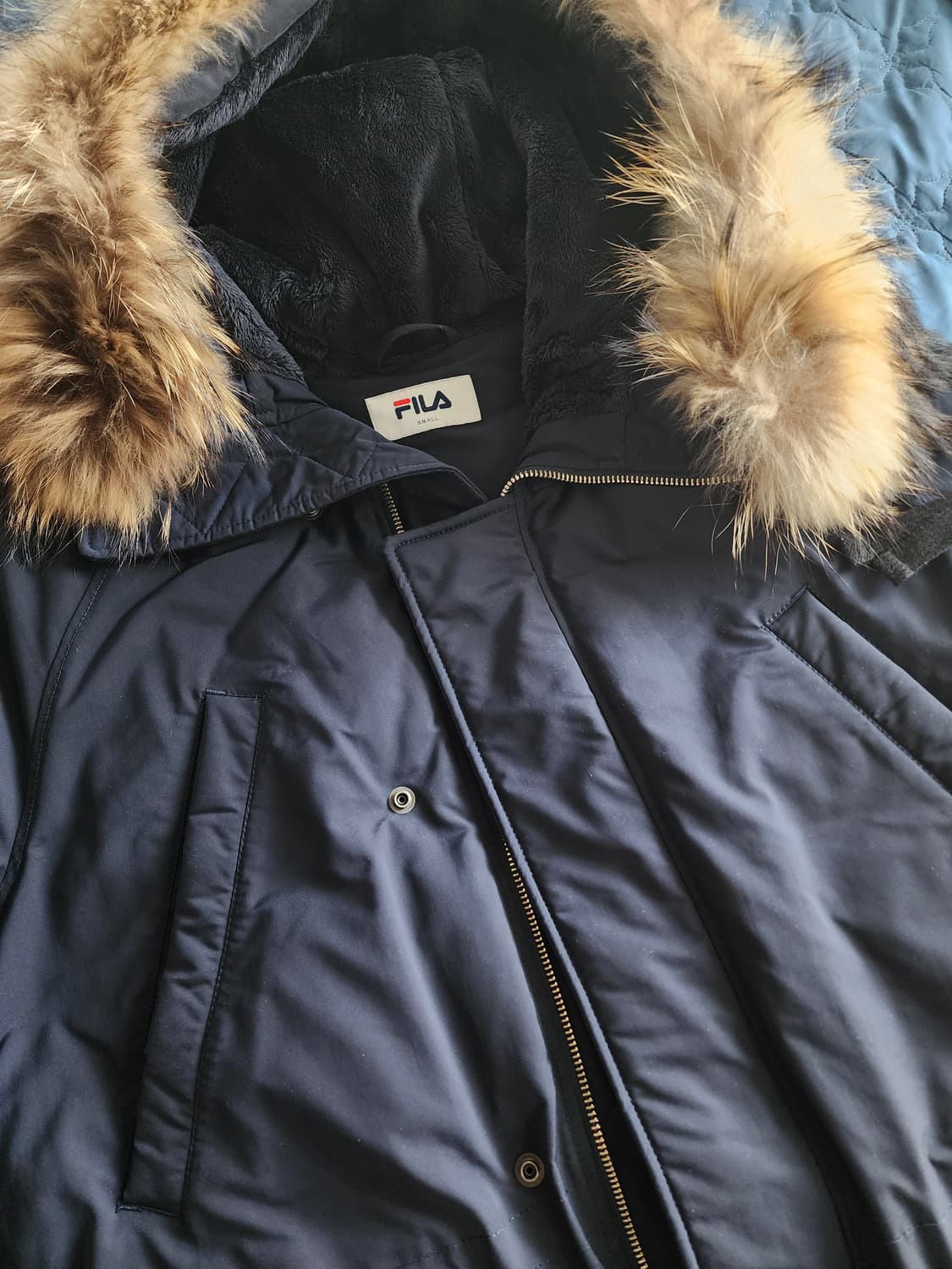휠라 FILA 네이비 후드 퍼 패딩 점퍼 S 상품이미지1