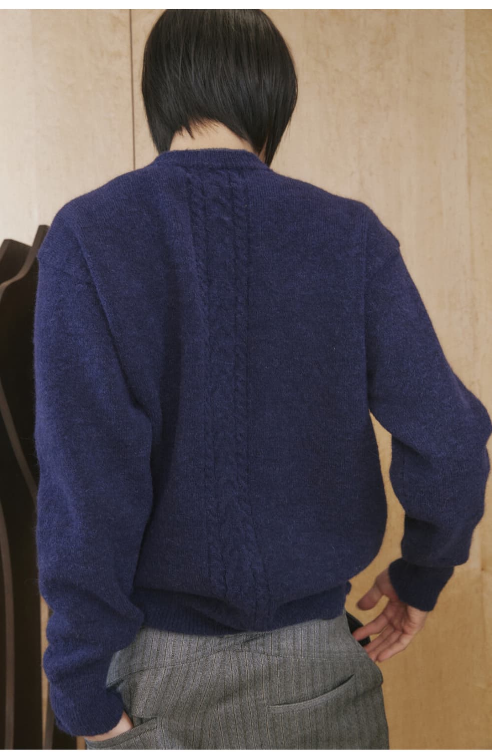 웨이비니스 알파카 레이어드 헨리넥 니트 네이비 3 상품이미지4