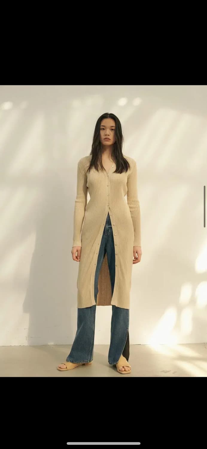 레미 slim fit rib-kint long cardigan 베이지 상품이미지1