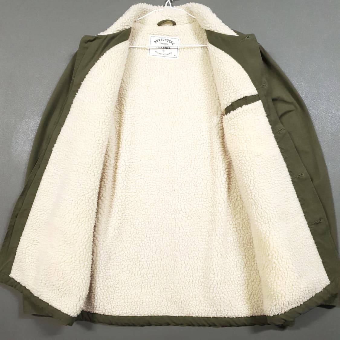 실측 L) 포르투기스 플란넬 쉐르파 포켓 아미 워크 자켓 올리브 립스탑 상품이미지4