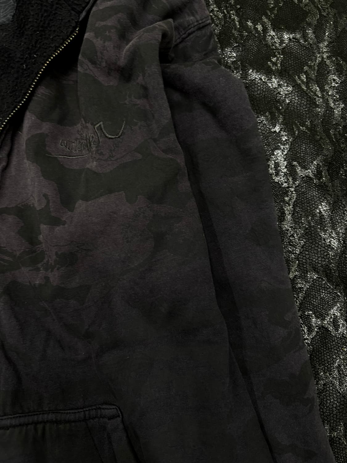 “Vintage” Dark Camo Pattern Hoodie Zip U 상품이미지4