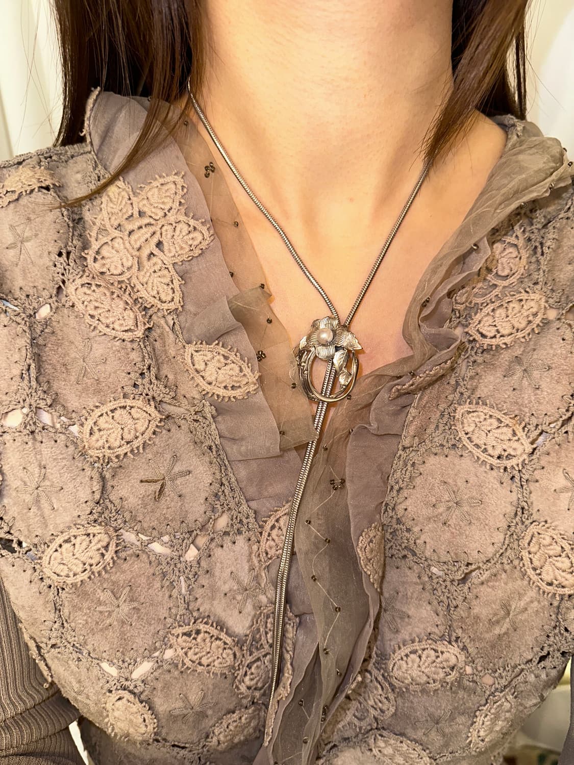 Vintage pearl bolo tie🫧 상품이미지5