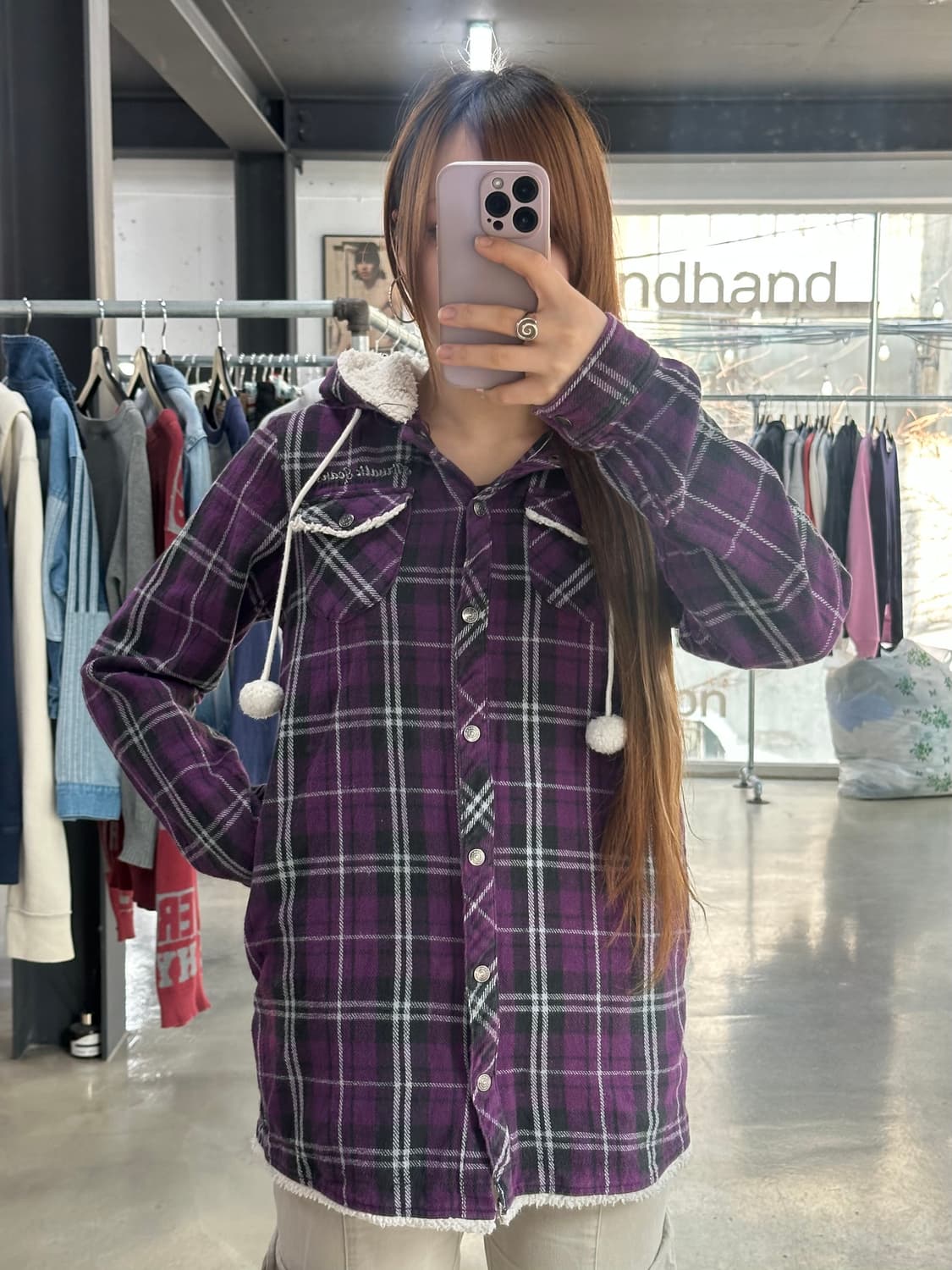 빈티지 폼폼이 체크 후드셔츠자켓 상품이미지3