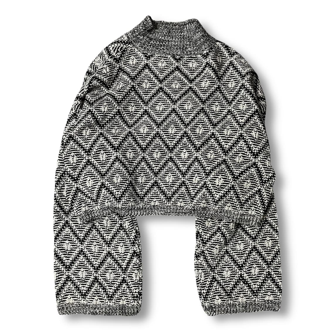 빈티지 에스닉 패턴 하이넥 크롭 긴팔 니트 F 상품이미지2