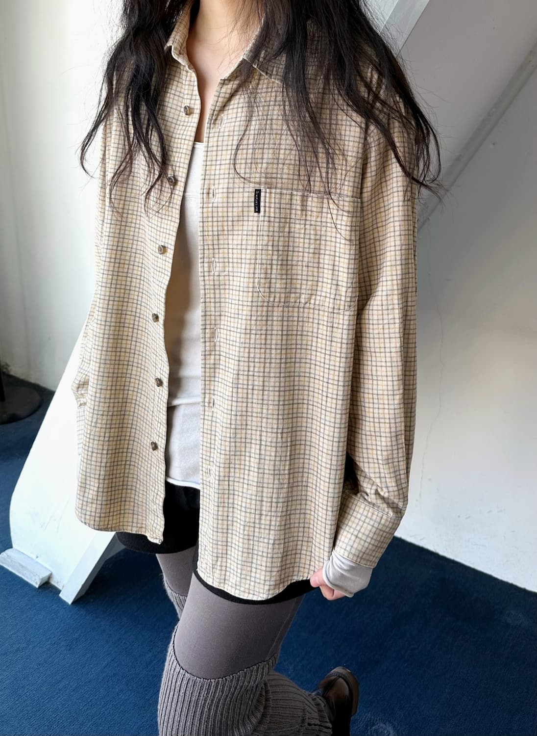 Brushed cord design cotton check shirt 상품이미지8