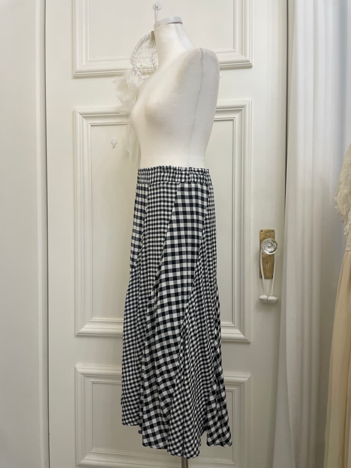 gingham check summer cotton banding skir 상품이미지2