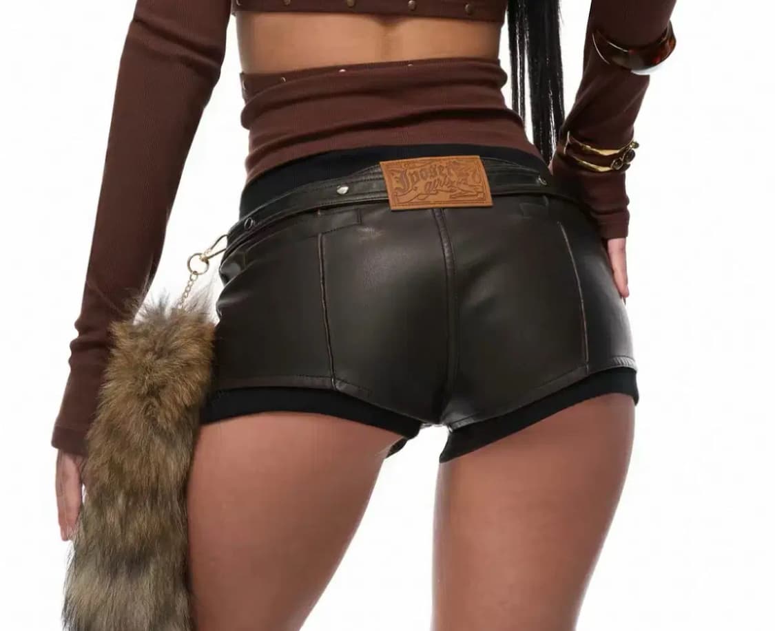 Jyosei 레더 숏 팬츠 브라운 상품이미지2