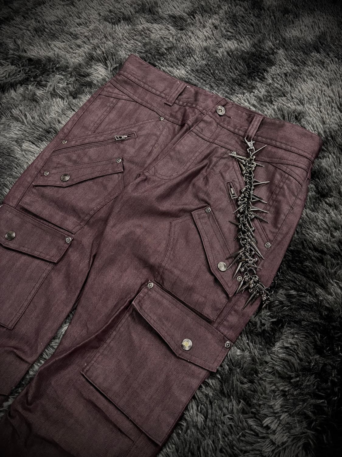 semantic Design 레드와인 스트라이프패턴 펑크st 카고팬츠 상품이미지3