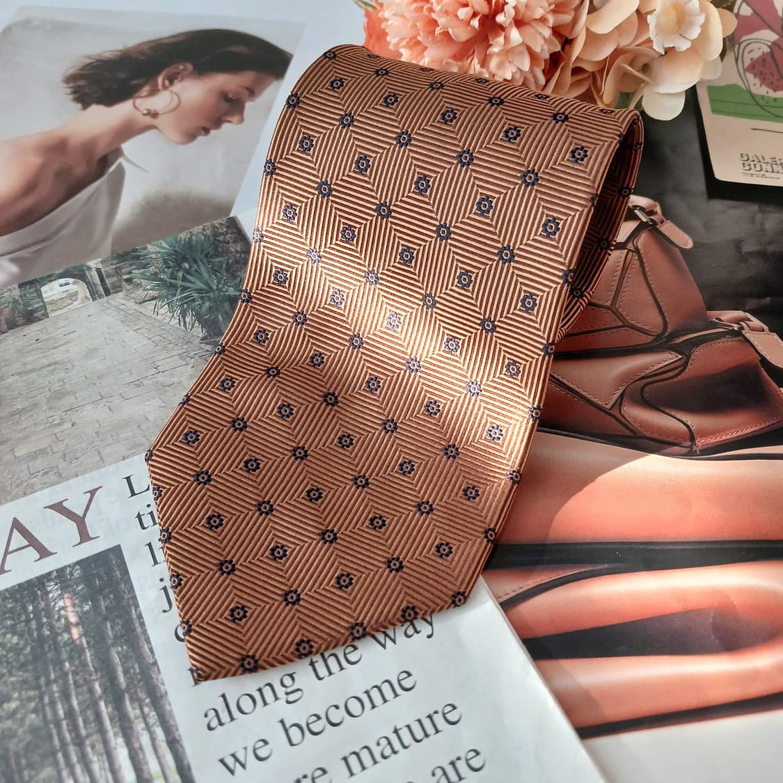 까르뱅 실크 브라운 기하 패턴 넥타이 9.5cm A+등급 A19327
 상품이미지4