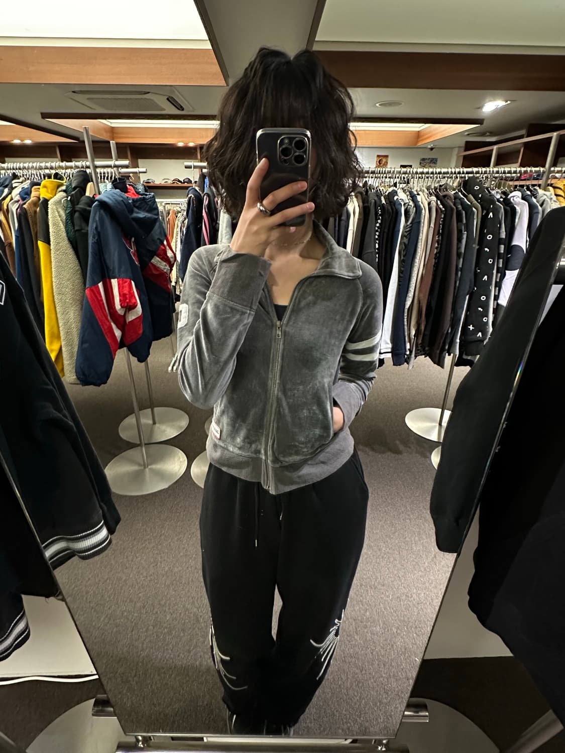 OS)챔피온 빈티지 여성 그레이 벨벳 집업 상품이미지2