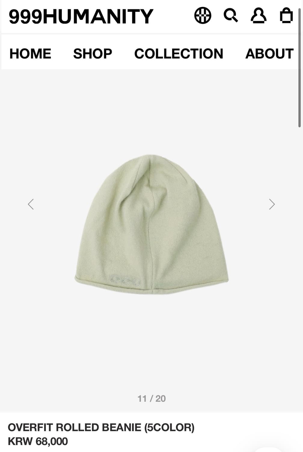 999휴머니티 overfit rolled beanie(lightgreen 상품이미지1