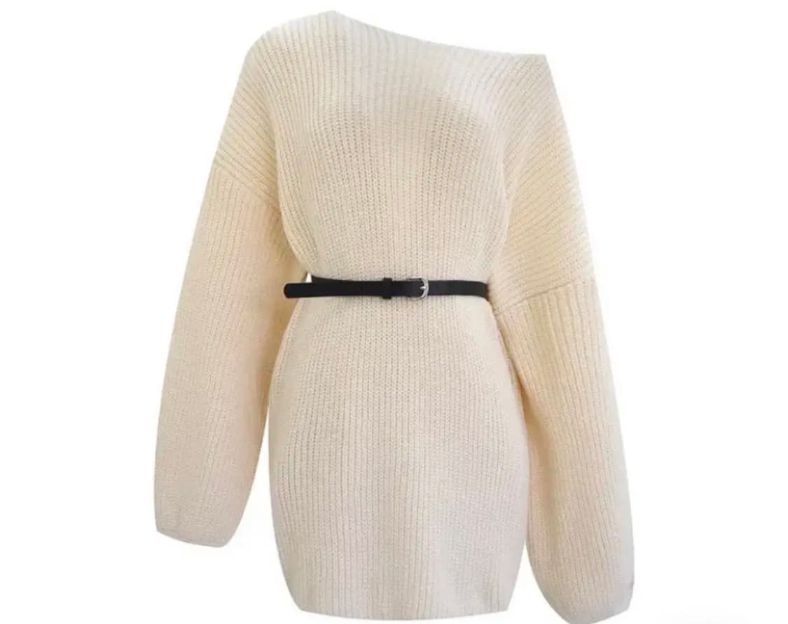 (새상품) 벨트 니트 미니 원피스 아이보리 FREE 상품이미지1