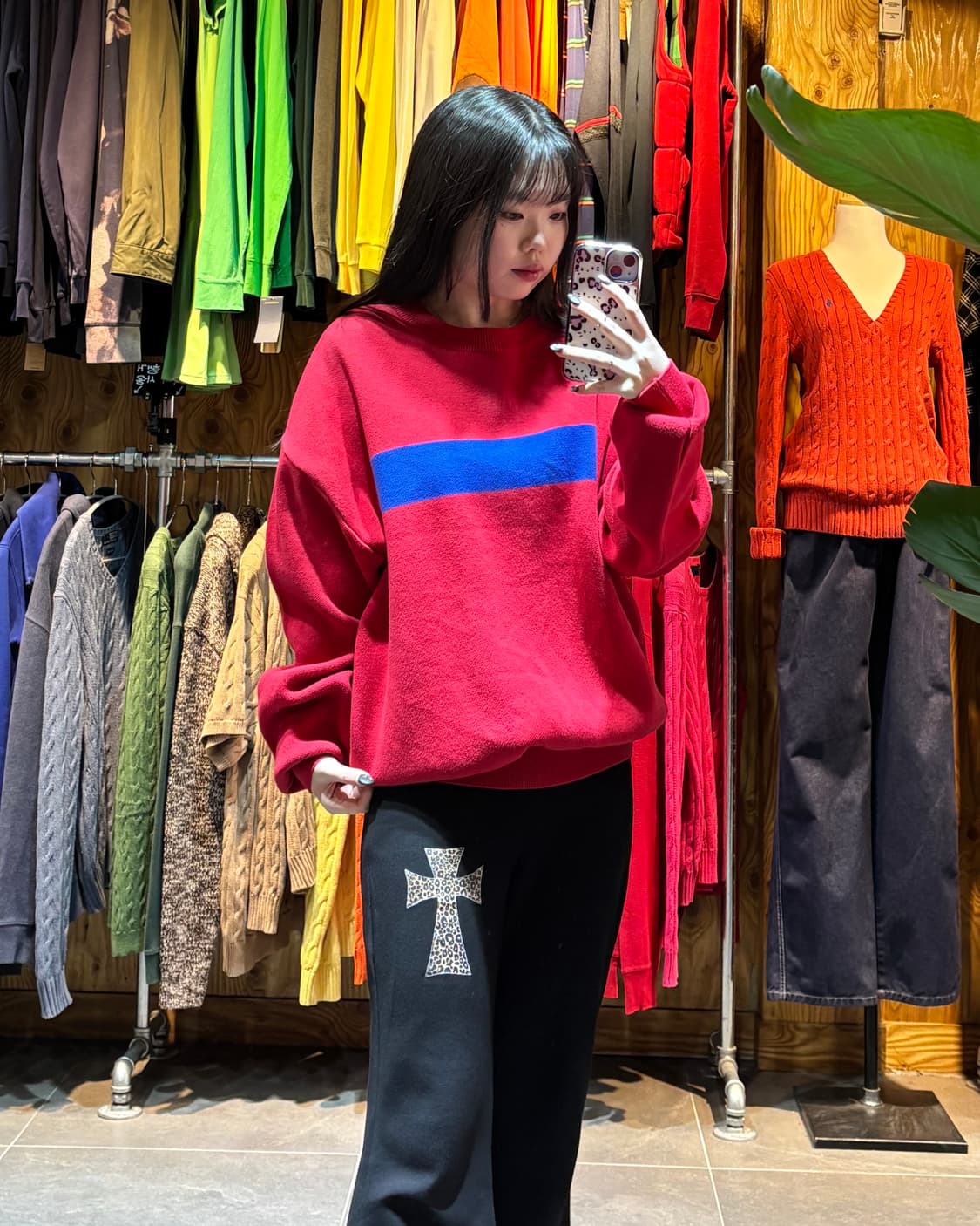 M 노메뉴얼 더블핸즈 레드 니트 상품이미지1