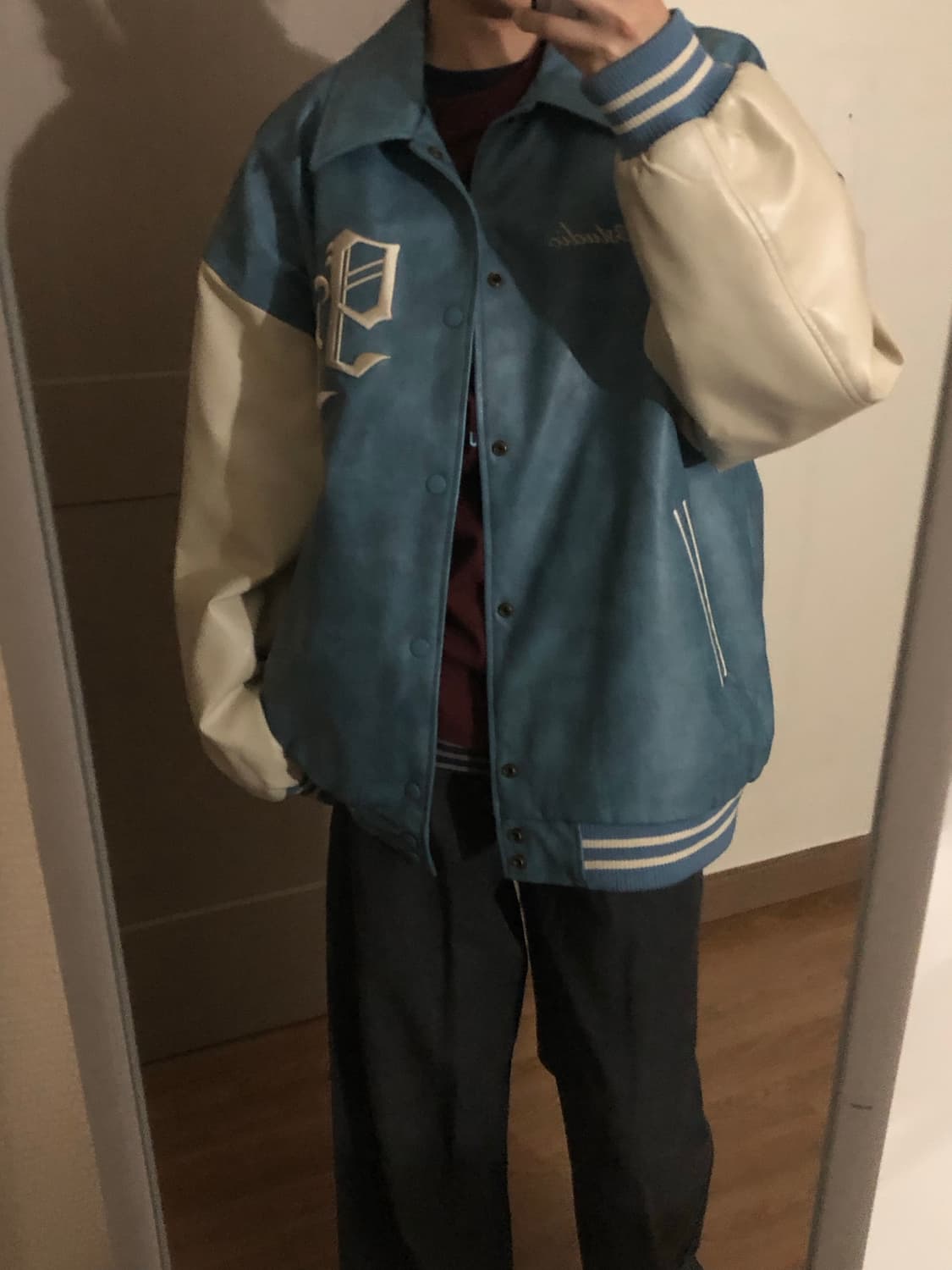 1993스튜디오 레더 바시티 자켓 스카이블루 상품이미지2