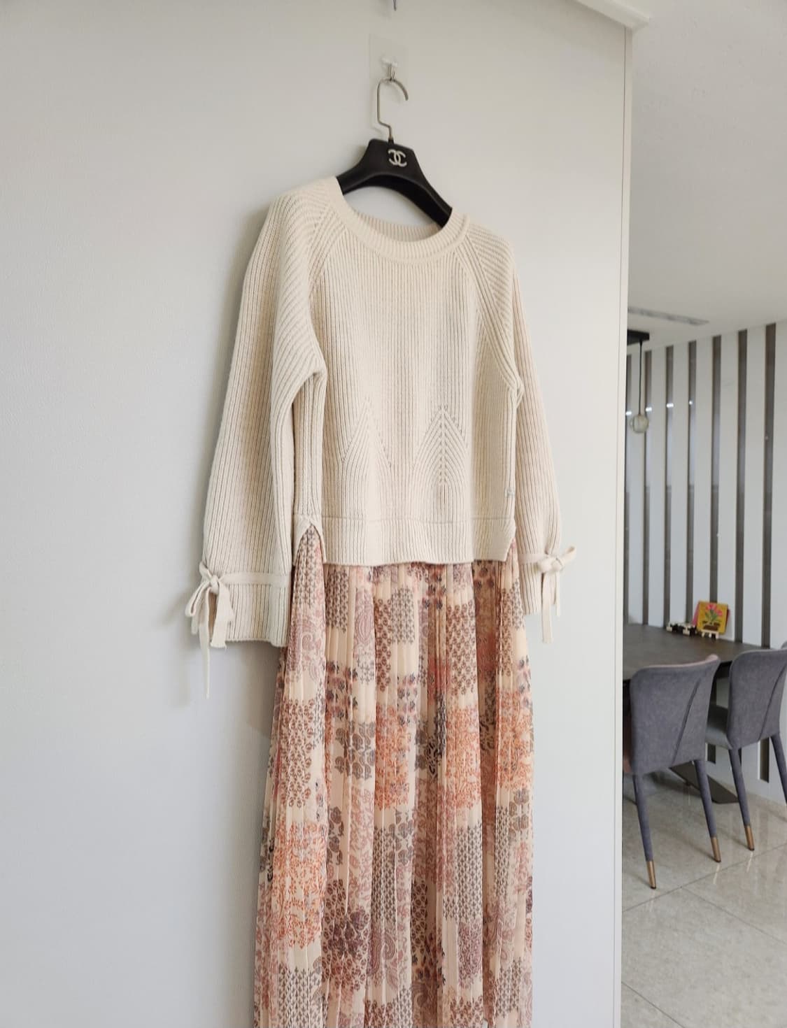 써스데이아일랜드 니트레이어드 플리츠 원피스 M사이즈 상품이미지6