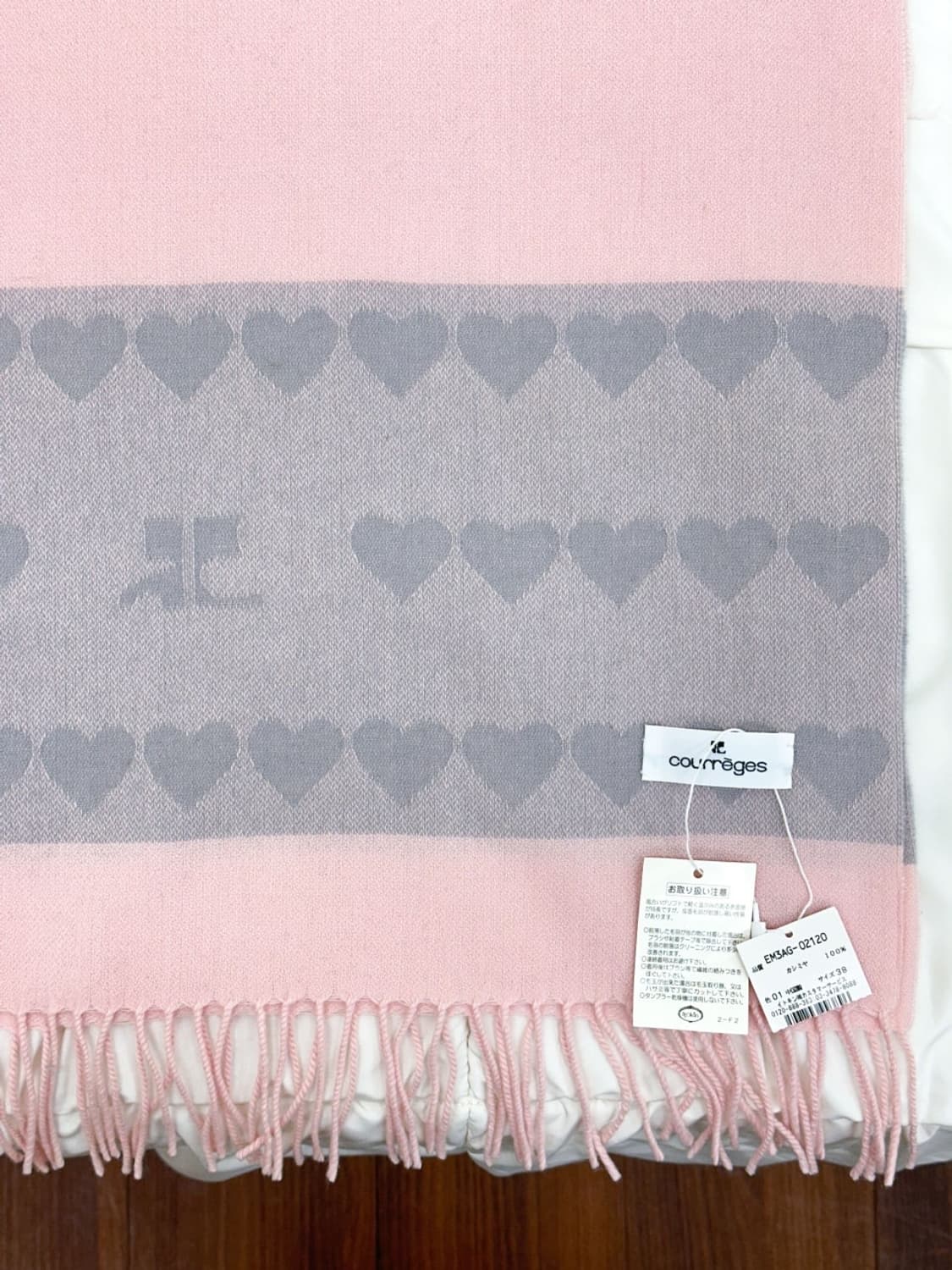 [새상품] courreges / 꾸레쥬 캐시미어 하트 핑크 머플러 상품이미지8