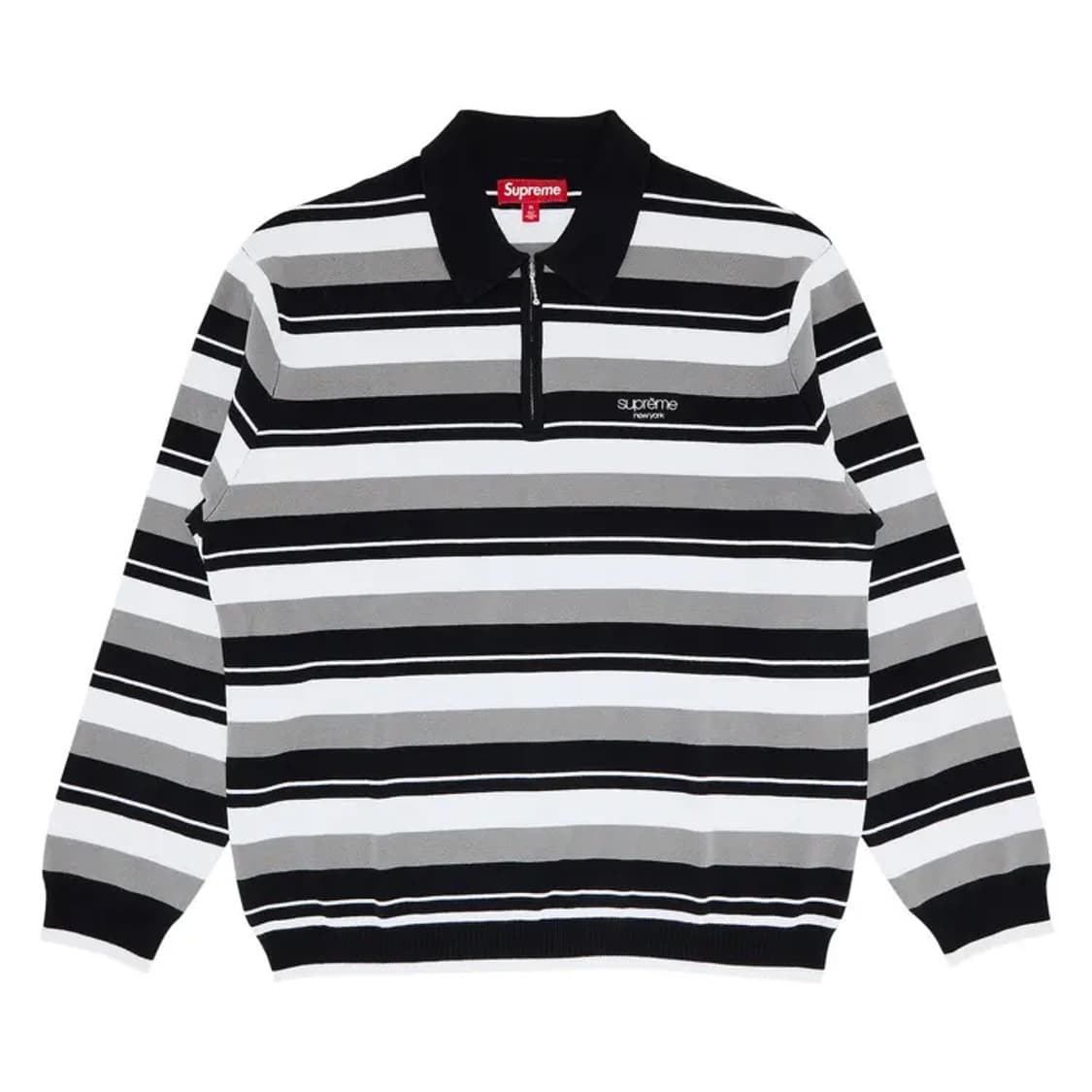 [M] 슈프림 스트라이프 집 롱슬리브 폴로 블랙 상품이미지1
