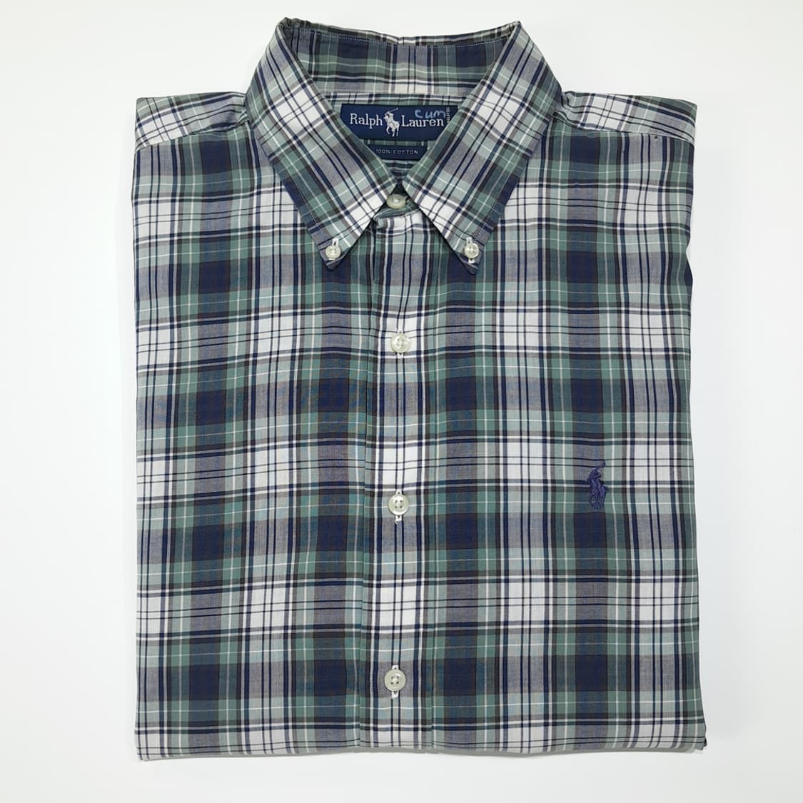 CL707 XL 폴로 90s 말레이시아판 코튼 타탄체크 그린 셔츠 남방 상품이미지7
