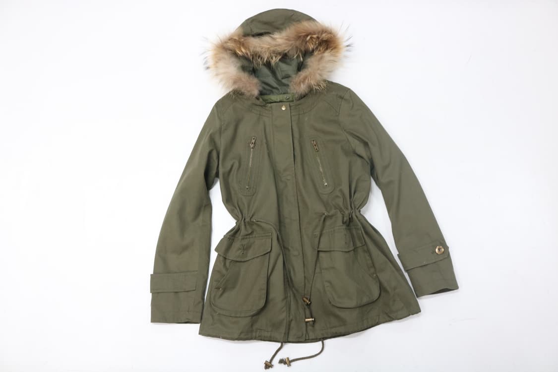 빈티지 카키 라쿤 퍼 후드 보아 안감 야상 점퍼 상품이미지3